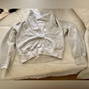 abercrombie & fitch sweatshirt soft a&f Collection vneck with buttons GREY sz S